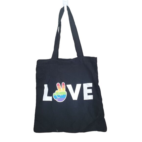 LOVE Shoulder Bag Peace Rainbow Black Multicolored Canvas‎ Cotton Blend Onesize - Picture 1 of 5